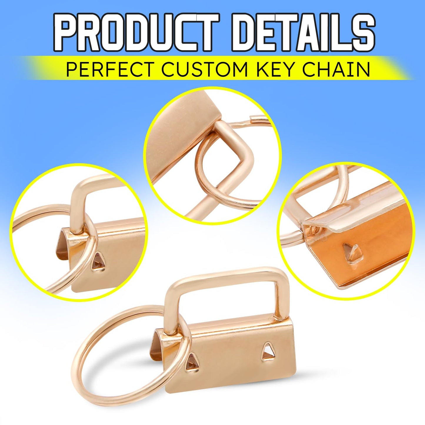 Uxney Key fob Hardware,30 PCS 1 Inch Key fob Keychain with Keychain Rings for Bag Webbing Wristlets Lanyards(Light Gold)