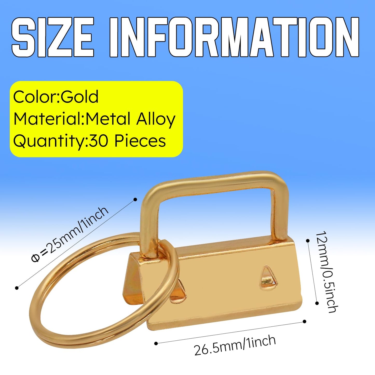 Uxney Key fob Hardware,30 PCS 1 Inch Key fob Keychain with Keychain Rings for Bag Webbing Wristlets Lanyards and Key Chain Making Hardware Supplies(Gold)