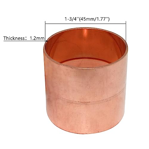 Uxney Straight Copper Fittings,1-3/4 Inch ID Welding Joint for HVAC Units, with Rolled Tube Stop Sweat Ends,Pack of 2