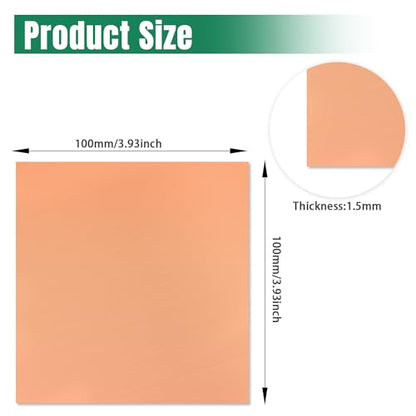 Uxney Copper Sheet Metal,4" x 4"-16 Gauge(1.5mm) Thickness,99.9% Pure Copper Plates for DIY, Jewelry, Electrical, Repair, Industrial(1 Pac）