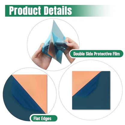 Uxney Copper Sheet Metal,4" x 4"-16 Gauge(1.5mm) Thickness,99.9% Pure Copper Plates for DIY, Jewelry, Electrical, Repair, Industrial(1 Pac）