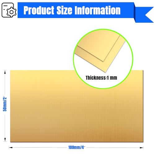 Uxney Brass Sheet,2" x 4"-18 Gauge(1mm) Thickness,99.9% Pure Brass Plates for DIY, Jewelry, Electrical, Repair, Industrial(2 Pac）