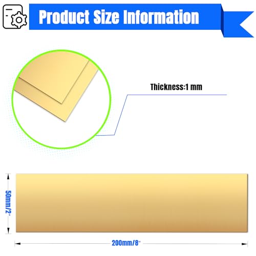 Uxney Brass Sheet,2" x 8"-18 Gauge(1mm) Thickness,99.9% Pure Brass Plates for DIY, Jewelry, Electrical, Repair, Industrial(2 Pac）