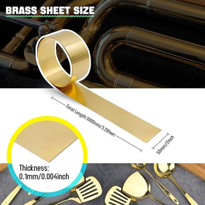 Uxney Brass Sheet Roll, Gold Foil Sheets 1000mm x 50mm x 0.1mm for Crafts, Electrical Repairs, DIY Projects