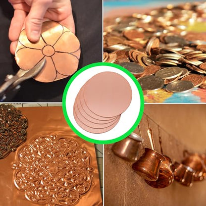Uxney Copper Round Plate, 3"Diameter 24Ga 0.5mm Thickness Copper Metal Sheet for Crafts,DIY, Jewelry, Electrical, Repair, Industrial(5 Pac)