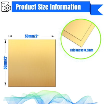 Uxney Brass Sheet,2" x 2"-24 Gauge(0.5mm) Thickness,99.9% Pure Brass Plates for DIY, Jewelry, Electrical, Repair, Industrial(2 Pac）
