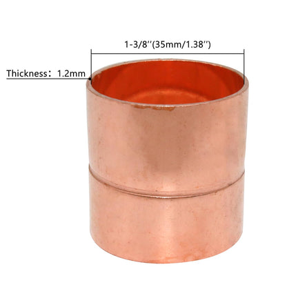 Uxney Straight Copper Fittings,1-3/8 Inch ID Welding Joint for HVAC Units, with Rolled Tube Stop Sweat Ends,Pack of 2