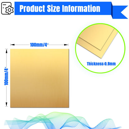 Uxney Brass Sheet,4" x 4"-20 Gauge(0.8mm) Thickness,99.9% Pure Brass Plates for DIY, Jewelry, Electrical, Repair, Industrial(2 Pac）