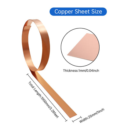 Uxney Copper Sheet Roll,Copper Flashing Roll 1000x25x1mm(LxWxT) Applicable to Various House Repair and DIY Projects