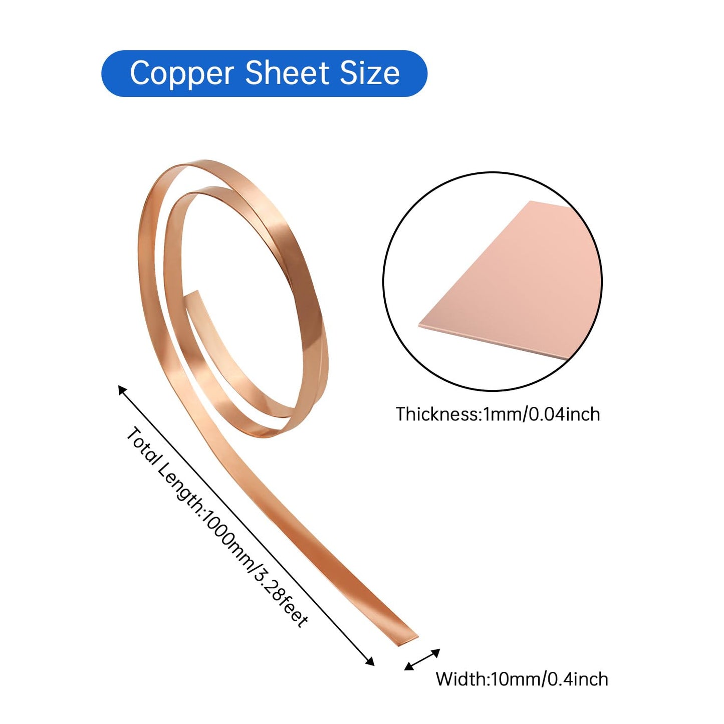 Uxney Copper Sheet Roll,Copper Flashing Roll 1000x10x1mm(LxWxT) Applicable to Various House Repair and DIY Projects