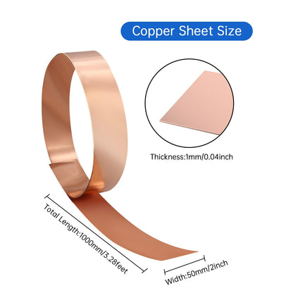 Uxney Copper Sheet Roll,Copper Flashing Roll 1000x50x1mm(LxWxT) Applicable to Various House Repair and DIY Projects