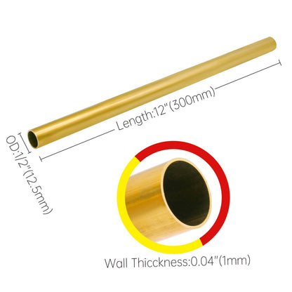 Uxney 1/2"OD Brass Tube, 1mm Wall Thickness 12" Length Brass Round Pipe Widely used in various industrial applications(2 Pcs)