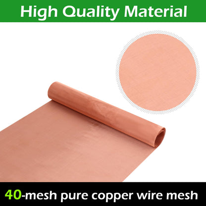 Uxney Copper Mesh Screen 11.8" x 39.4", 40 Mesh Copper Screen, Woven Wire Mesh Screen for Dense Filter 99.9% Pure Copper Fabric DIY Kit Window Protection
