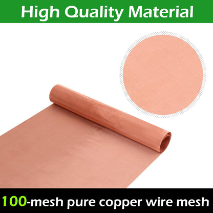 Uxney Copper Mesh Screen 11.8" x 39.4", 100 Mesh Copper Screen, Woven Wire Mesh Screen for Dense Filter 99.9% Pure Copper Fabric DIY Kit Window Protection