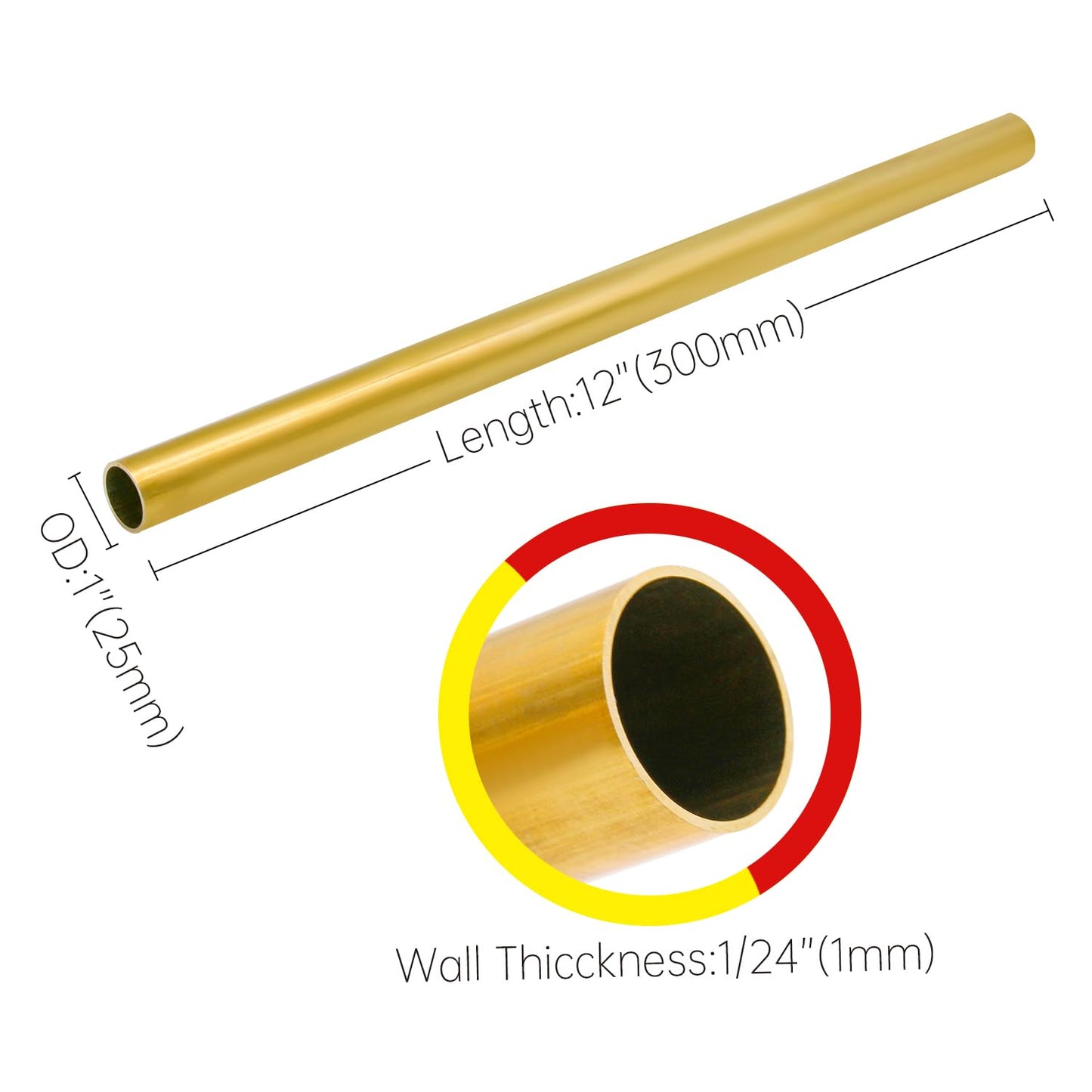 Uxney 1"OD Brass Tube, 1 mm Wall Thickness 12" Length Brass Round Pipe Widely used in various industrial applications(2 Pcs)