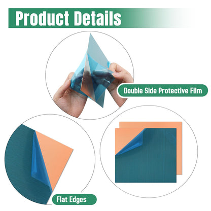 Uxney Copper Sheet Metal,6" x 6"-20 Gauge(0.8mm) Thickness,99.9% Pure Copper Plates for DIY, Jewelry, Electrical, Repair, Industrial(2 Pac）