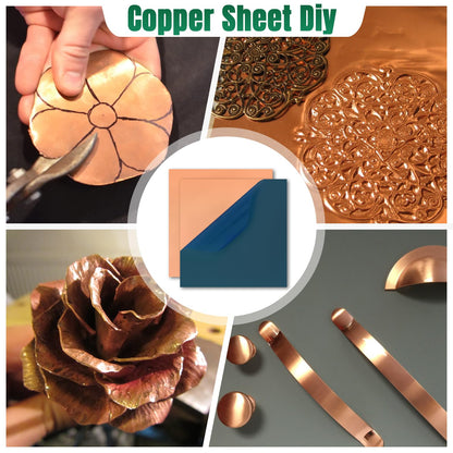 Uxney Copper Sheet Metal,4" x 4"-20 Gauge(0.8mm) Thickness,99.9% Pure Copper Plates for DIY, Jewelry, Electrical, Repair, Industrial(2 Pac）