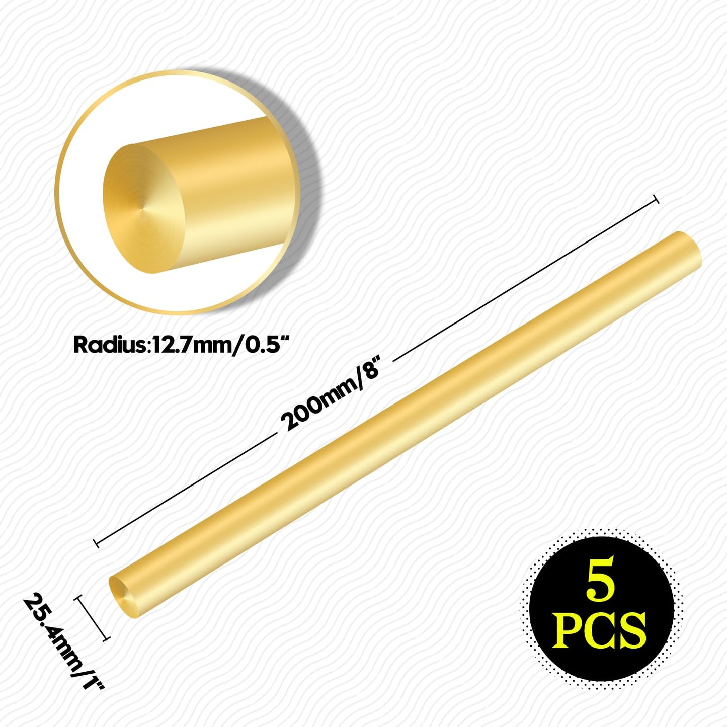 Uxney Brass Rods，1/2"Dia 8" Length Brass Solid Round Rod for DIY、Craft、Hardware（5 pcs）
