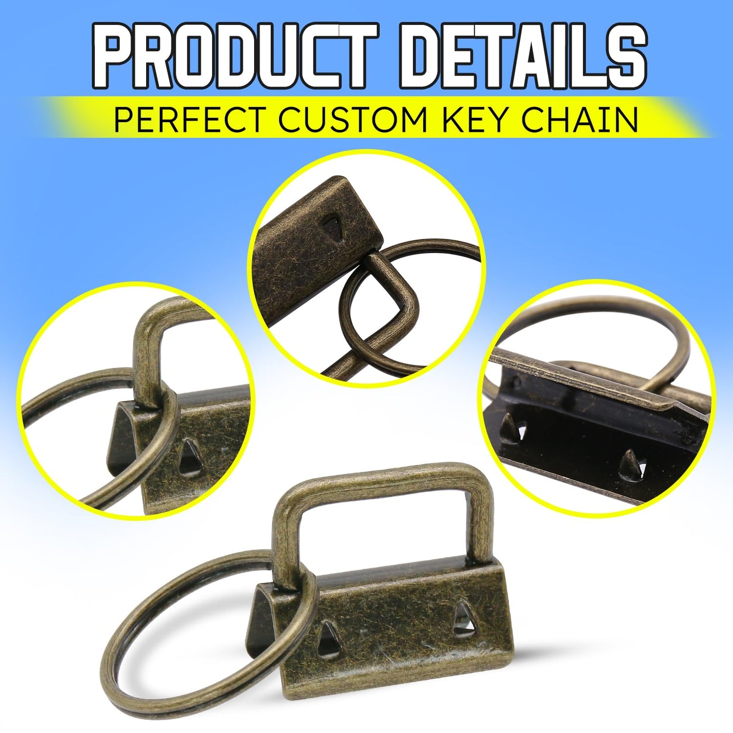 Uxney Key fob Hardware,30 PCS 1 Inch Key fob Keychain with Keychain Rings for Bag Webbing Wristlets Lanyards and Key Chain Making Hardware Supplies(Bronze)