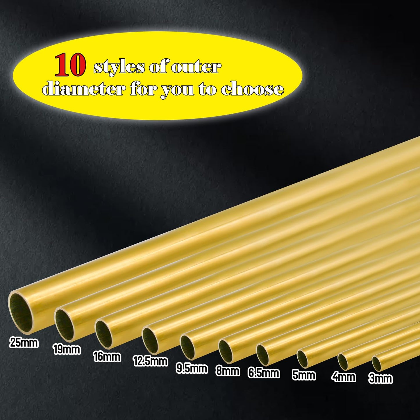 Uxney 1/2"OD Brass Tube, 0.5 mm Wall Thickness 10" Length Brass Round Pipe Widely used in various industrial applications(2 Pcs)