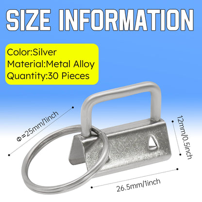 Uxney Key fob Hardware,30 PCS 1 Inch Key fob Keychain with Keychain Rings for Bag Webbing Wristlets Lanyards(Silver)