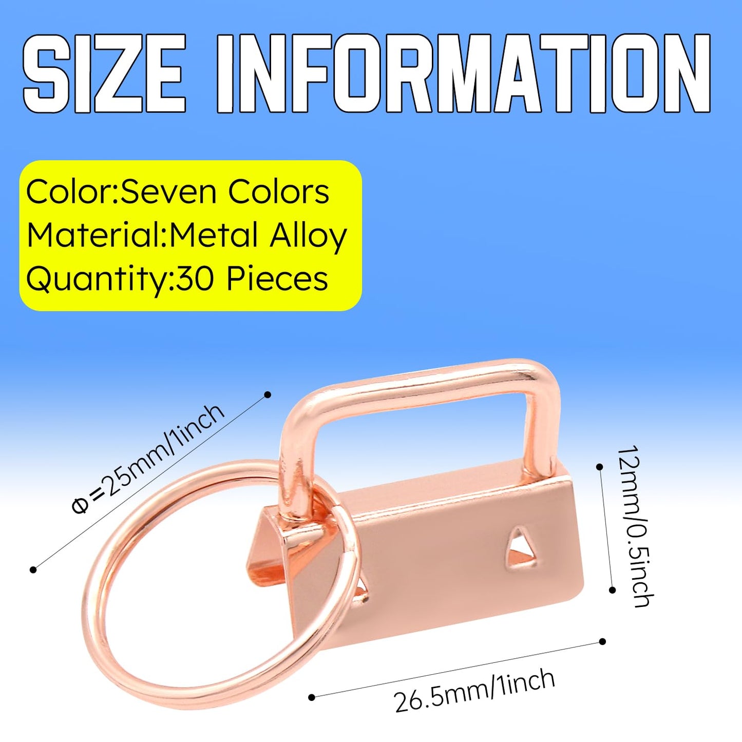 Uxney Key fob Hardware,30 PCS 1 Inch Key fob Keychain with Keychain Rings for Bag Webbing Wristlets Lanyards(Rose Gold)