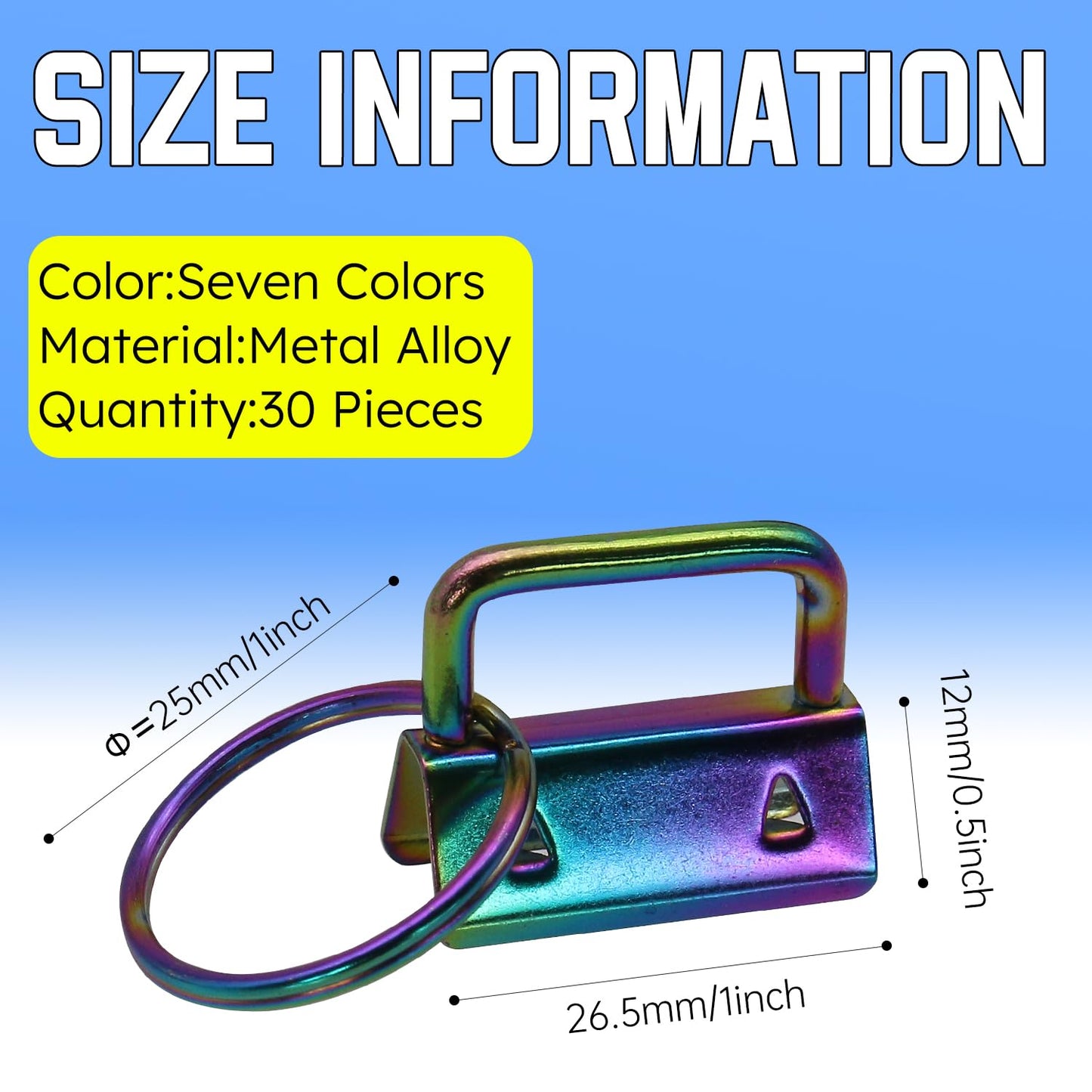 Uxney Key fob Hardware,30 PCS 1 Inch Key fob Keychain with Keychain Rings for Bag Webbing Wristlets Lanyards and Key Chain Making Hardware Supplies(Seven Colors)