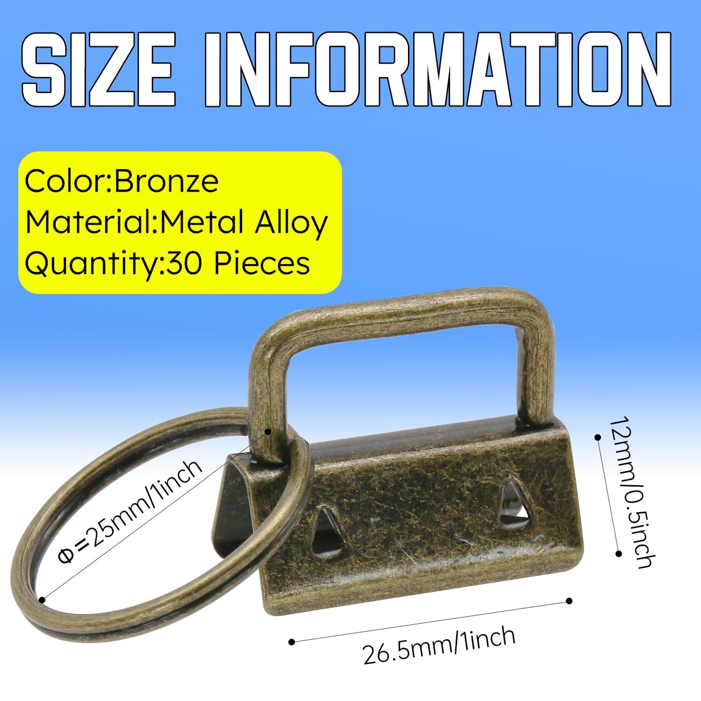Uxney Key fob Hardware,30 PCS 1 Inch Key fob Keychain with Keychain Rings for Bag Webbing Wristlets Lanyards and Key Chain Making Hardware Supplies(Bronze)