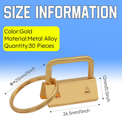 Uxney Key fob Hardware,30 PCS 1 Inch Key fob Keychain with Keychain Rings for Bag Webbing Wristlets Lanyards and Key Chain Making Hardware Supplies(Gold)