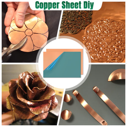 Uxney Copper Sheet Metal,4" x 6"-20 Gauge(0.8mm) Thickness,99.9% Pure Copper Plates for DIY, Jewelry, Electrical, Repair, Industrial(2 Pac）