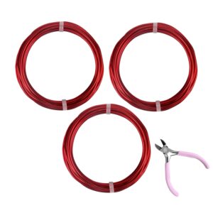 3 Rolls Aluminum Craft Wire Kit with Side Cutter Pliers, Multi-Size [18/12/9] Gauge, Flexible Metal Wire Set for Jewelry Making, Bonsai and Sculpting (49.2 Ft Total, 16.4 Ft/Roll, Red)