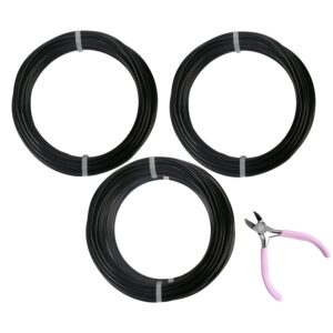 3 Rolls Aluminum Craft Wire Kit with Side Cutter Pliers, Multi-Size [18/12/9] Gauge, Flexible Metal Wire Set for Jewelry Making, Bonsai and Sculpting (49.2 Ft Total, 16.4 Ft/Roll, Black)