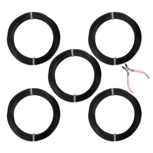5 Rolls Aluminum Craft Wire Kit with Side Cutter Pliers, Multi-Size [18/15/12/10/9] Gauge, Flexible Metal Wire Set for Jewelry Making, Bonsai and Sculpting (82 Ft Total, 16.4 Ft/Roll, Black)
