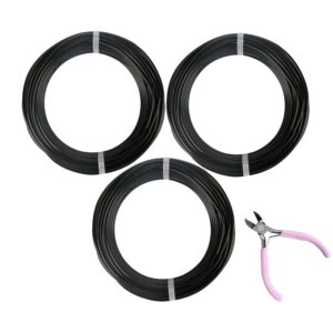 3 Rolls Aluminum Craft Wire Kit with Side Cutter Pliers, Multi-Size [18/12/9] Gauge, Flexible Metal Wire Set for Jewelry Making, Bonsai and Sculpting (98.4 Ft Total, 32.8 Ft/Roll, Black)