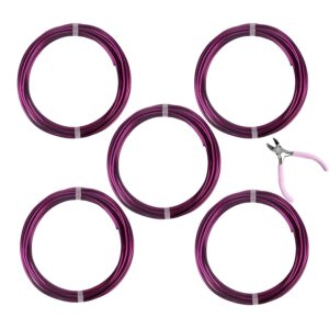 5 Rolls Aluminum Craft Wire Kit with Side Cutter Pliers, Multi-Size [18/15/12/10/9] Gauge, Flexible Metal Wire Set for Jewelry Making, Bonsai and Sculpting (82 Ft Total, 16.4 Ft/Roll, Purple)