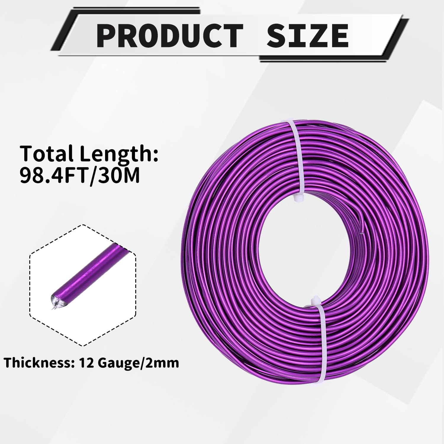 12 Gauge Aluminum Craft Wire, 100 Feet 2mm Bendable Metal Wire for Jewelry Making, Sculpting and Floral Design, Soft Armature Wire for DIY Crafts (Purple)