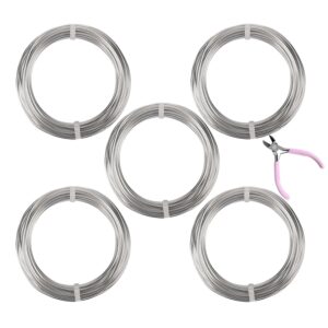 5 Rolls Aluminum Craft Wire Kit with Side Cutter Pliers, Multi-Size [18/15/12/10/9] Gauge, Flexible Metal Wire Set for Jewelry Making, Bonsai and Sculpting (164 Ft Total, 32.8 Ft/Roll, Silver)