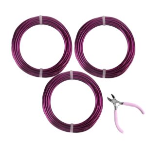 3 Rolls Aluminum Craft Wire Kit with Side Cutter Pliers, Multi-Size [18/12/9] Gauge, Flexible Metal Wire Set for Jewelry Making, Bonsai and Sculpting (98.4 Ft Total, 32.8 Ft/Roll, Purple)