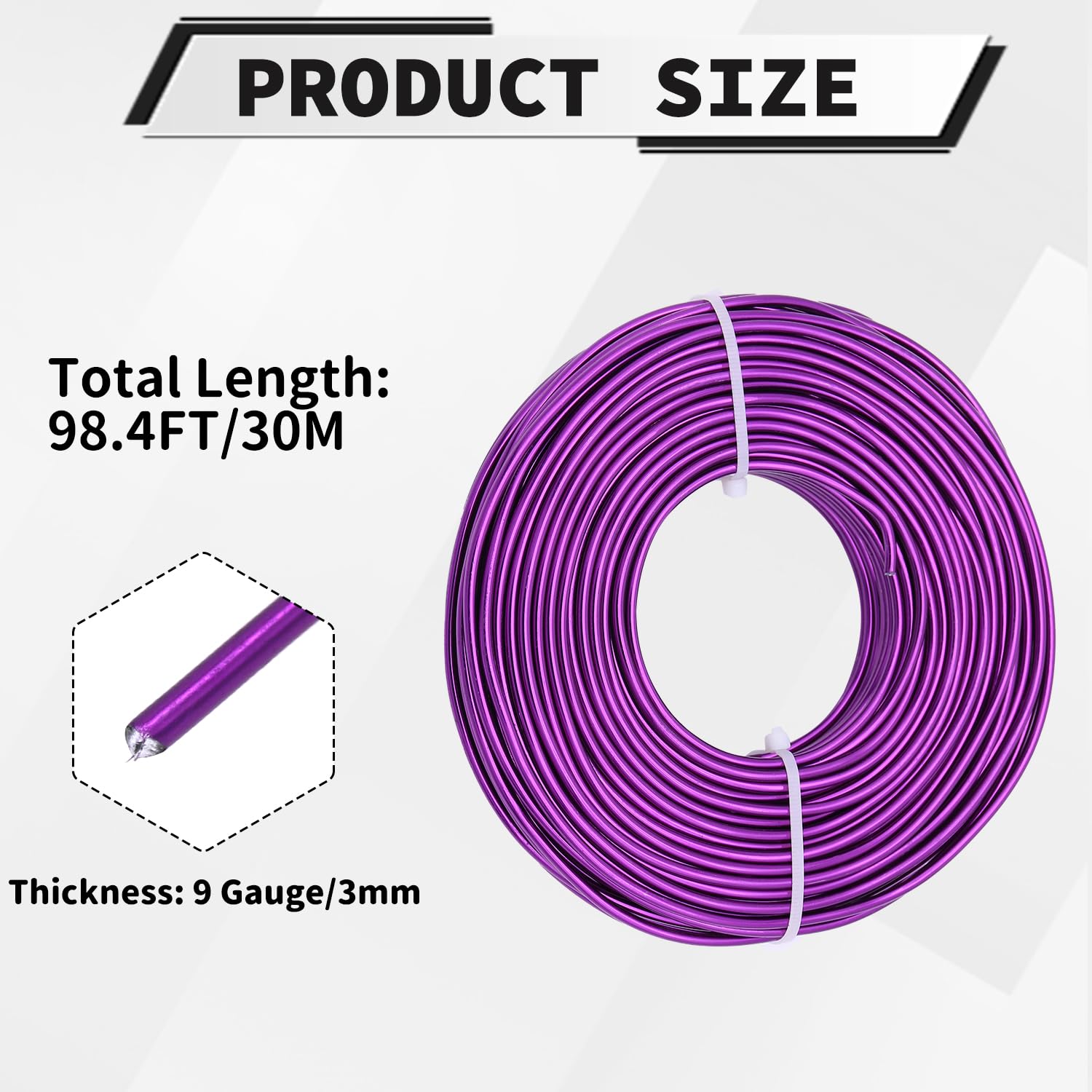 9 Gauge Aluminum Craft Wire, 100 Feet 3mm Bendable Metal Wire for Jewelry Making, Sculpting and Floral Design, Soft Armature Wire for DIY Crafts (Purple)