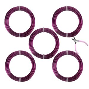 5 Rolls Aluminum Craft Wire Kit with Side Cutter Pliers, Multi-Size [18/15/12/10/9] Gauge, Flexible Metal Wire Set for Jewelry Making, Bonsai and Sculpting (164 Ft Total, 32.8 Ft/Roll, Purple)