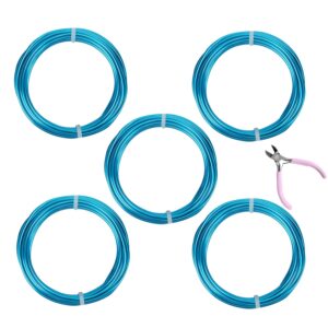5 Rolls Aluminum Craft Wire Kit with Side Cutter Pliers, Multi-Size [18/15/12/10/9] Gauge, Flexible Metal Wire Set for Jewelry Making, Bonsai and Sculpting (82 Ft Total, 16.4 Ft/Roll, Aqua Blue)