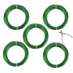 5 Rolls Aluminum Craft Wire Kit with Side Cutter Pliers, Multi-Size [18/15/12/10/9] Gauge, Flexible Metal Wire Set for Jewelry Making, Bonsai and Sculpting (164 Ft Total, 32.8 Ft/Roll, Green)