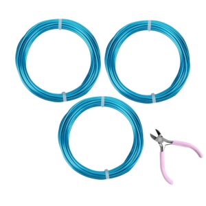 3 Rolls Aluminum Craft Wire Kit with Side Cutter Pliers, Multi-Size [18/12/9] Gauge, Flexible Metal Wire Set for Jewelry Making, Bonsai and Sculpting (49.2 Ft Total, 16.4 Ft/Roll, Aqua Blue)