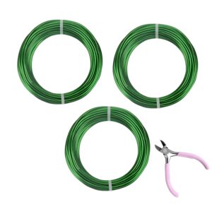 3 Rolls Aluminum Craft Wire Kit with Side Cutter Pliers, Multi-Size [18/12/9] Gauge, Flexible Metal Wire Set for Jewelry Making, Bonsai and Sculpting (98.4 Ft Total, 32.8 Ft/Roll, Green)