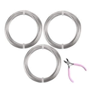 3 Rolls Aluminum Craft Wire Kit with Side Cutter Pliers, Multi-Size [18/12/9] Gauge, Flexible Metal Wire Set for Jewelry Making, Bonsai and Sculpting (49.2 Ft Total, 16.4 Ft/Roll, Silver)