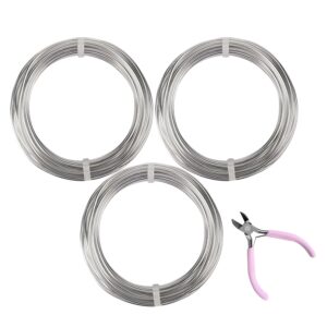 3 Rolls Aluminum Craft Wire Kit with Side Cutter Pliers, Multi-Size [18/12/9] Gauge, Flexible Metal Wire Set for Jewelry Making, Bonsai and Sculpting (98.4 Ft Total, 32.8 Ft/Roll, Silver)