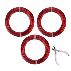 3 Rolls Aluminum Craft Wire Kit with Side Cutter Pliers, Multi-Size [18/12/9] Gauge, Flexible Metal Wire Set for Jewelry Making, Bonsai and Sculpting (98.4 Ft Total, 32.8 Ft/Roll, Red)