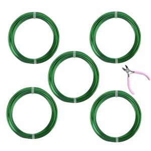 5 Rolls Aluminum Craft Wire Kit with Side Cutter Pliers, Multi-Size [18/15/12/10/9] Gauge, Flexible Metal Wire Set for Jewelry Making, Bonsai and Sculpting (82 Ft Total, 16.4 Ft/Roll, Green)