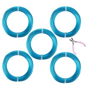 5 Rolls Aluminum Craft Wire Kit with Side Cutter Pliers, Multi-Size [18/15/12/10/9] Gauge, Flexible Metal Wire Set for Jewelry Making, Bonsai and Sculpting (164 Ft Total, 32.8 Ft/Roll, Aqua Blue)