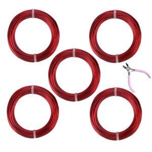 5 Rolls Aluminum Craft Wire Kit with Side Cutter Pliers, Multi-Size [18/15/12/10/9] Gauge, Flexible Metal Wire Set for Jewelry Making, Bonsai and Sculpting (164 Ft Total, 32.8 Ft/Roll, Red)